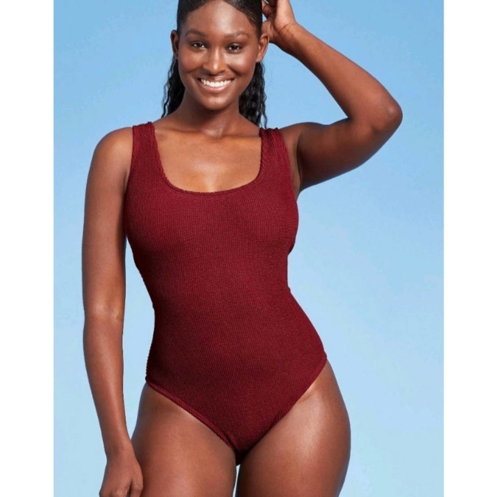 Kona Sol NWT Maroon Pucker Open Back Medium Coverage One Piece Swimsuit